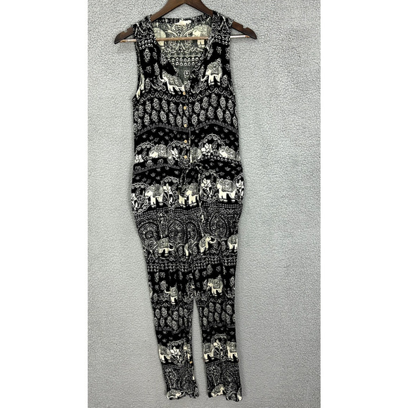 Anthropologie Lilka‎ Jumpsuit Womens Small Black Jaipur Elephant Sleeveless Boho - Picture 1 of 6